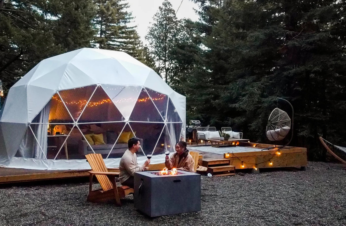 Tanari Earth insulated geodesic dome kit in a backyard