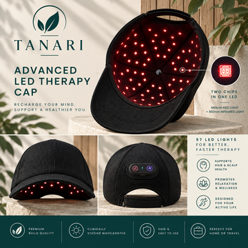 Tanari Red Light Hat - black LED red light therapy cap